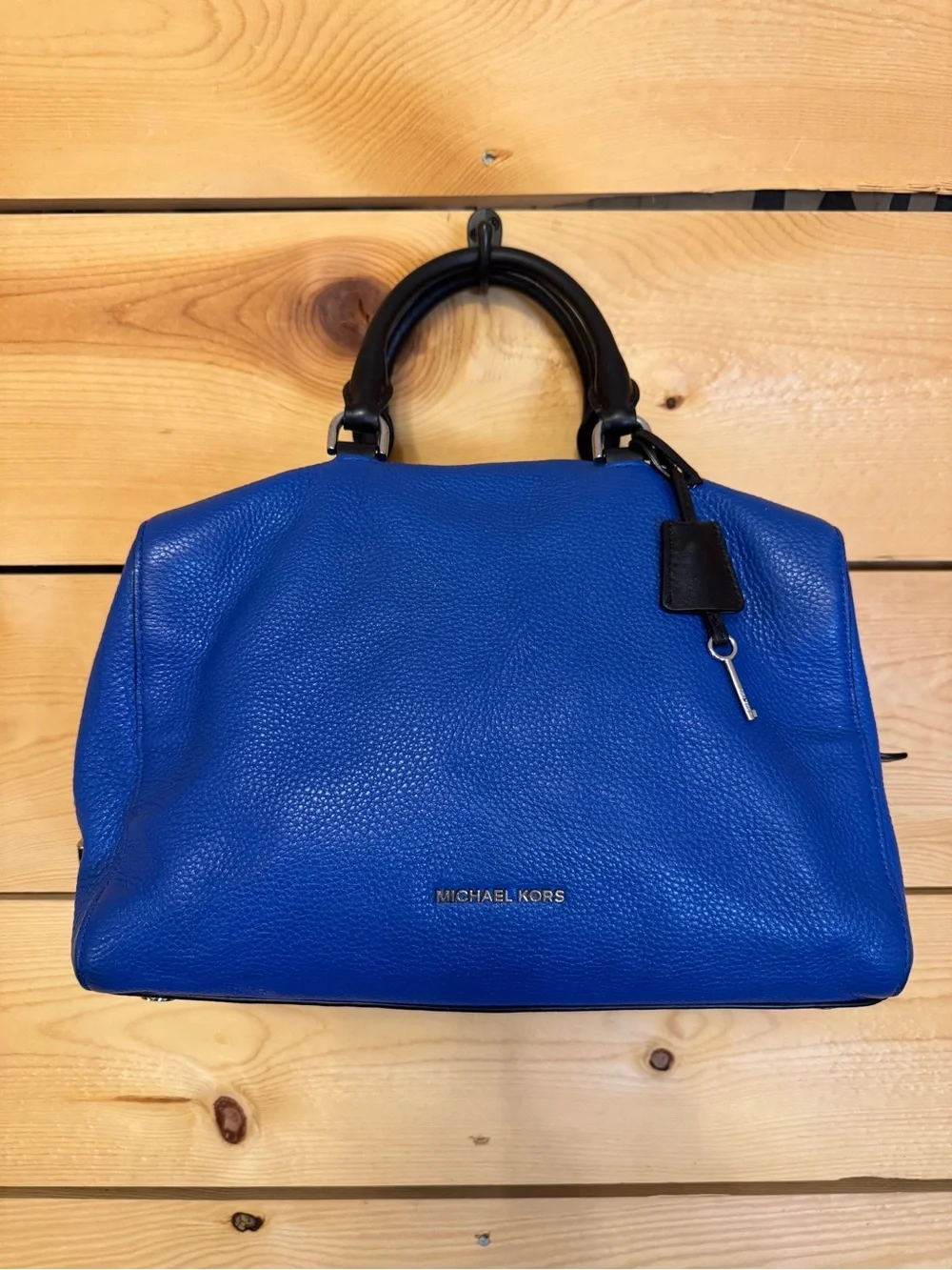 Michael Kors Blue Pebbled Leather Satchel Doctor Bag Large Tote Purse
